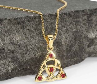 Ruby Gold Silver Celtic Trinity Knot Necklace