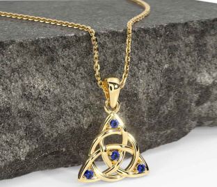 Sapphire Gold Silver Celtic Trinity Knot Necklace