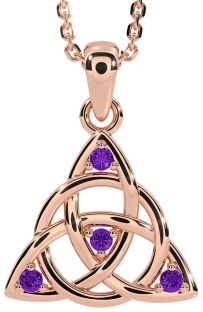Amethyst Rose Gold Celtic Trinity Knot Necklace