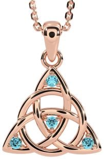 Aquamarine Rose Gold Celtic Trinity Knot Necklace