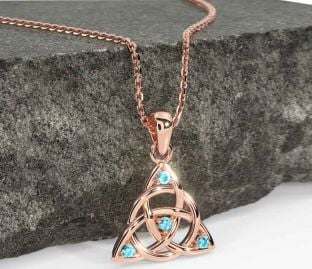 Aquamarine Rose Gold Celtic Trinity Knot Necklace