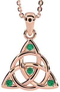 Emerald Rose Gold Celtic Trinity Knot Necklace