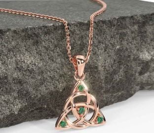 Emerald Rose Gold Celtic Trinity Knot Necklace