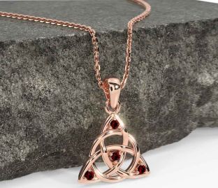 Garnet Rose Gold Celtic Trinity Knot Necklace
