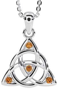 Citrine Silver Celtic Trinity Knot Necklace