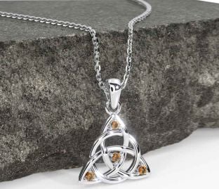 Citrine Silver Celtic Trinity Knot Necklace