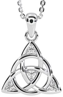 Diamond Silver Celtic Trinity Knot Necklace