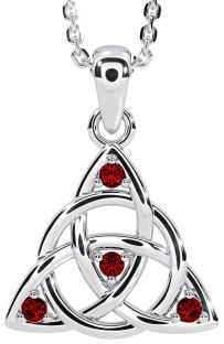 Garnet Silver Celtic Trinity Knot Necklace