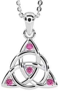 Pink Tourmaline Silver Celtic Trinity Knot Necklace