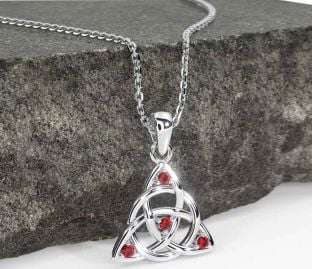 Ruby Silver Celtic Trinity Knot Necklace