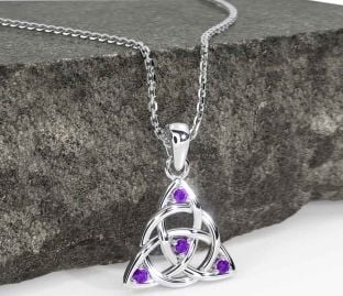 Amethyst White Gold Celtic Trinity Knot Necklace