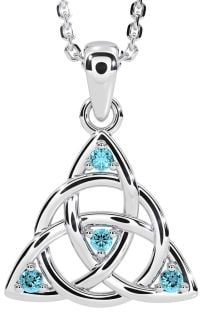 Aquamarine White Gold Celtic Trinity Knot Necklace