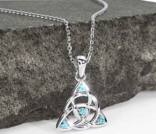 Aquamarine White Gold Celtic Trinity Knot Necklace
