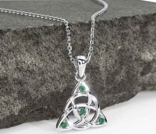 Emerald White Gold Celtic Trinity Knot Necklace
