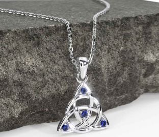 Sapphire White Gold Celtic Trinity Knot Necklace