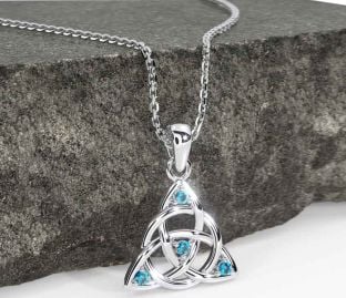 Topaz White Gold Celtic Trinity Knot Necklace