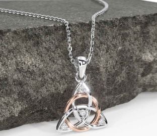 Diamond White Rose Gold Celtic Trinity Knot Necklace