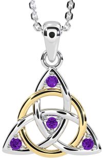 Amethyst White Yellow Gold Celtic Trinity Knot Necklace