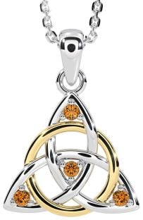 Citrine White Yellow Gold Celtic Trinity Knot Necklace