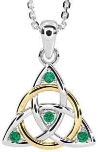 Emerald White Yellow Gold Celtic Trinity Knot Necklace