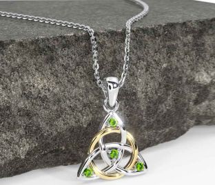 Peridot White Yellow Gold Celtic Trinity Knot Necklace
