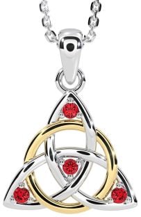 Ruby White Yellow Gold Celtic Trinity Knot Necklace