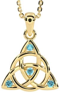 Aquamarine Gold Celtic Trinity Knot Necklace