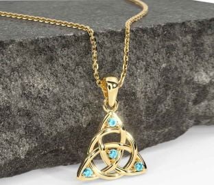 Aquamarine Gold Celtic Trinity Knot Necklace