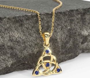 Sapphire Gold Celtic Trinity Knot Necklace