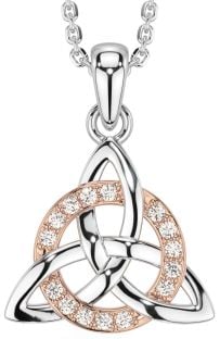 Diamond Rose Gold Silver Celtic Trinity Knot Necklace