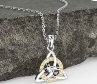 Diamond Gold Silver Celtic Trinity Knot Necklace