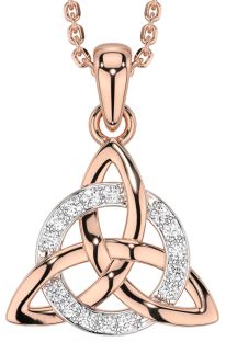 Diamond Rose Gold Silver Celtic Trinity Knot Necklace