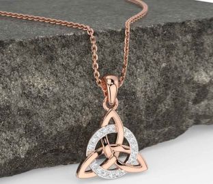 Diamond Rose Gold Silver Celtic Trinity Knot Necklace