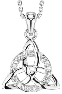 Diamond Silver Celtic Trinity Knot Necklace