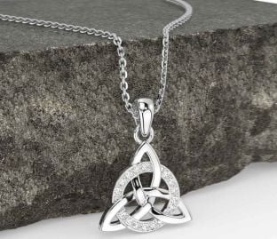 Diamond White Gold Celtic Trinity Knot Necklace