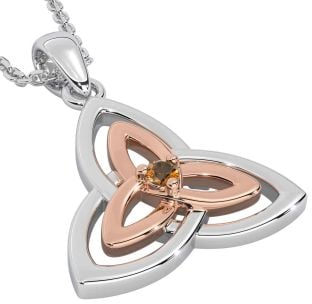 Diamond Rose Gold Silver Celtic Trinity Knot Necklace