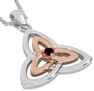 Diamond Rose Gold Silver Celtic Trinity Knot Necklace