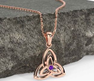 Diamond Rose Gold Silver Celtic Trinity Knot Necklace