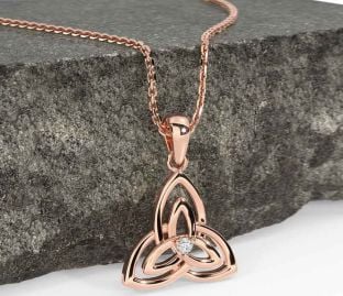 Diamond Rose Gold Silver Celtic Trinity Knot Necklace
