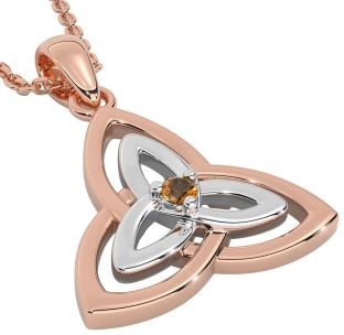 Diamond Rose Gold Silver Celtic Trinity Knot Necklace