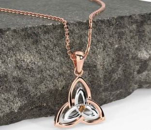 Diamond Rose Gold Silver Celtic Trinity Knot Necklace