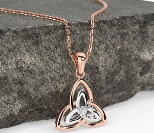 Diamond Rose Gold Silver Celtic Trinity Knot Necklace