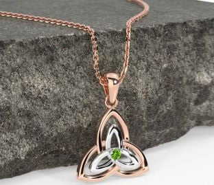 Diamond Rose Gold Silver Celtic Trinity Knot Necklace
