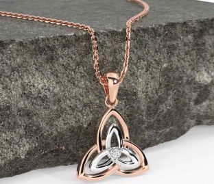 Diamond White Rose Gold Celtic Trinity Knot Necklace