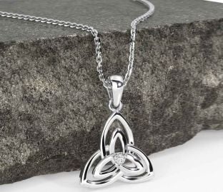 Diamond Silver Celtic Trinity Knot Necklace