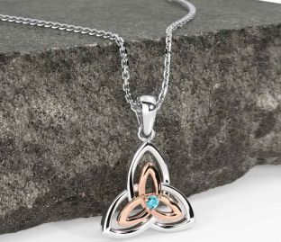 Diamond Rose Gold Silver Celtic Trinity Knot Necklace