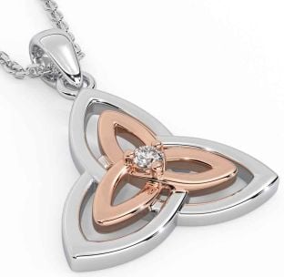 Diamond Rose Gold Silver Celtic Trinity Knot Necklace