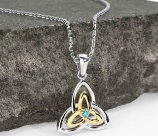 Diamond Gold Silver Celtic Trinity Knot Necklace