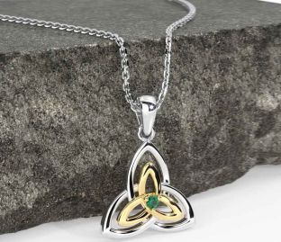 Diamond Gold Silver Celtic Trinity Knot Necklace
