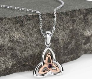 Diamond White Rose Gold Celtic Trinity Knot Necklace